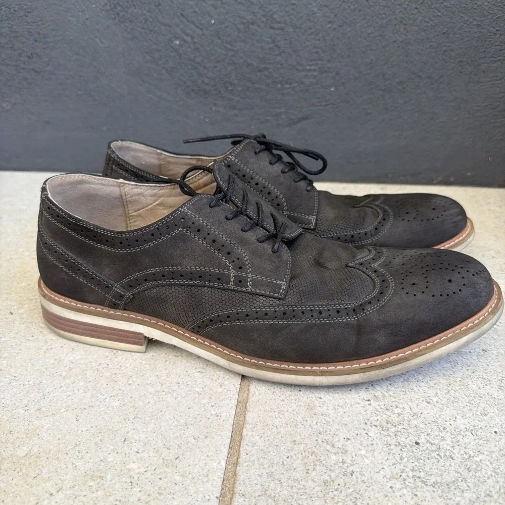 Kenneth Cole Reaction Mens Dark Grey Wingtip Oxford Dress Shoes Brogue‎ 13M